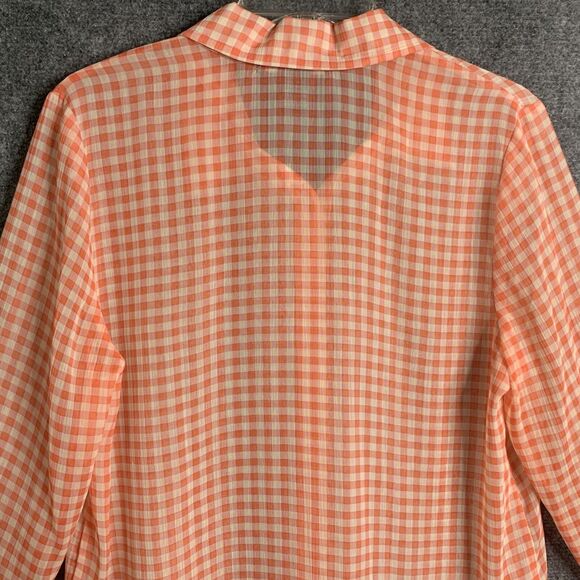 Living Doll Light Weight Semi Sheer Gingham Shirt Roll Tab Sleeve Shell Buttons - Picture 7 of 10